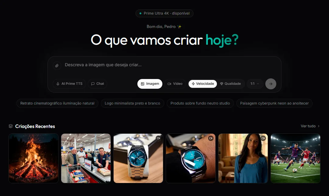 Painel Prime One exibido em um computador